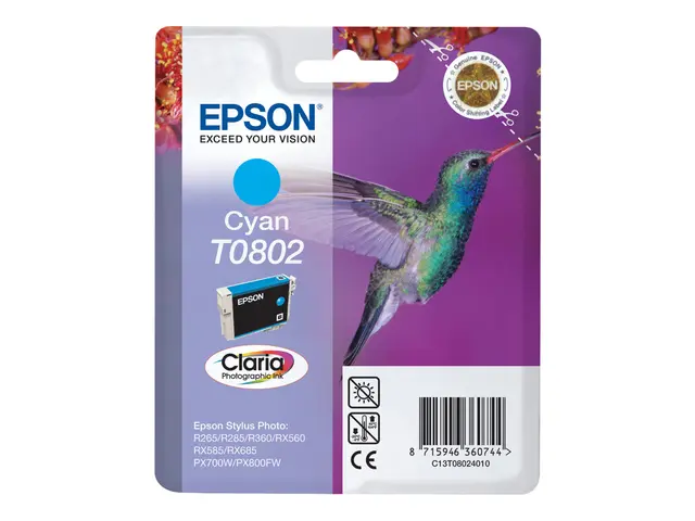 Epson T0802 - 7.4 ml - cyan - original - blister - blekkpatron - f...