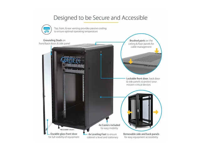 Startech 25U Network Rack Cabinet on Wheels - 36in Deep Portable 1...