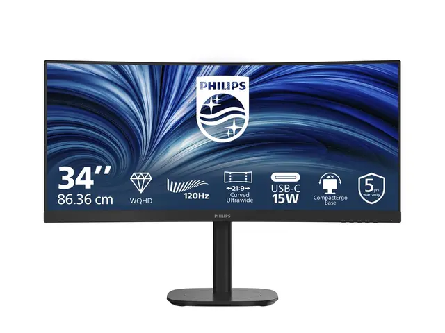 Philips 34B2N3500C - 3000 Series - LED-skjerm kurvet - 34" - 3440 x 1440 WQHD @ 120 Hz - VA - 3500:1 - HDR10 - 2xHDMI, DisplayPort - høyttalere - svart 