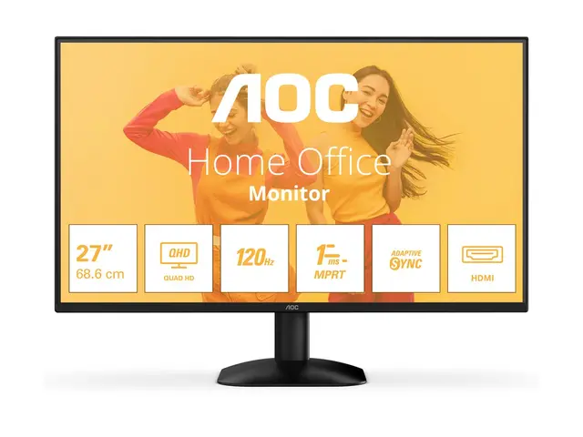 AOC Basic-line Q27B35S3 - LED-skjerm 27" - 2560 x 1440 QHD @ 120 Hz - IPS - 300 cd/m² - 1500:1 - 1 ms - HDMI, DisplayPort - høyttalere - svart 