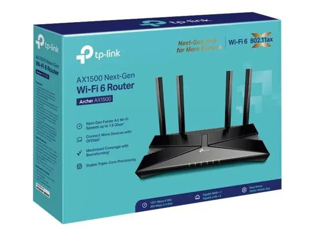 TP-Link Archer AX1500 - Trådløs ruter 4-portssvitsj 1GbE Wi-Fi 6 D...