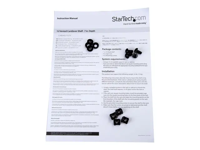 Startech 1U Vented Server Rack Cabinet Shelf, 7in Deep Fixed Canti...