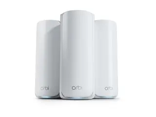 NETGEAR Orbi 770 Series RBE773 Wi-Fi-system - (ruter, 2 utvidere) - inntil 6750 kvadratfot - maske 1GbE, Wi-Fi 7 Multibånd