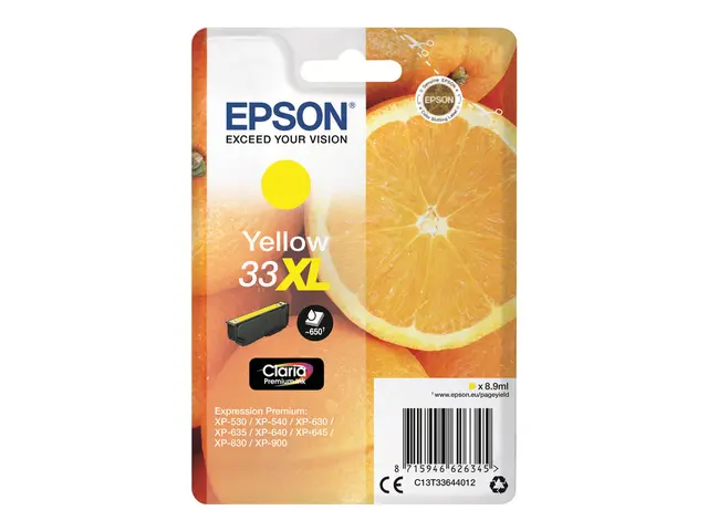 Epson 33XL - 8.9 ml - XL - gul - original - blære med RF/lyd-alarm...