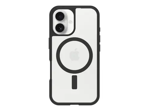 OtterBox React Series - Baksidedeksel for mobiltelefon MagSafe-samsvar - svart krystall (klar/svart) - for Apple iPhone 16