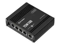 Teltonika TSW100 - Switch - ikke-styrt - 5 x 10/100/1000 (4 PoE) DIN-skinnemonterbar, overflatemonterbar, veggmonterbar - PoE (120 W)