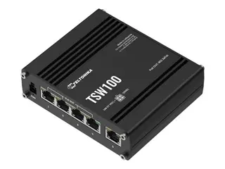 Teltonika TSW100 - Switch - ikke-styrt - 5 x 10/100/1000 (4 PoE) DIN-skinnemonterbar, overflatemonterbar, veggmonterbar - PoE (120 W)