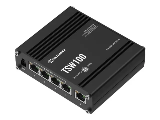 Teltonika TSW100 - Switch ikke-styrt 5 x 10/100/1000 (4 PoE) DIN-s...