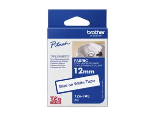 Brother TZe-FA3 - Tøy - adhesiv - blått på hvitt Rull (1,2 cm x 3 m) 1 kassett(er) påstrykingsbånd - for Brother PT-P950; P-Touch Cube PT-P910; P-Touch Cube Plus PT-P710; P-Touch Cube Pro PT-P910
