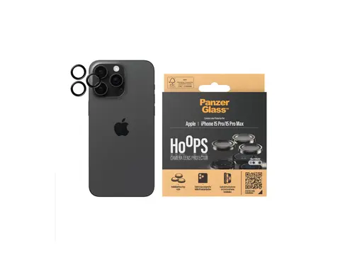 PanzerGlass Hoops - Linsebeskytter for mobiltelefon glass - svart - for Apple iPhone 15 Pro, 15 Pro Max