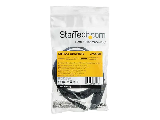 StarTech.com 6ft/2m USB C to DisplayPort 1.4 Cable 8K 60Hz/4K, Bid...