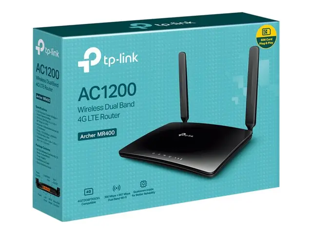 TP-Link Archer MR400 - Trådløs ruter WWAN 4-portssvitsj Wi-Fi 5 Do...
