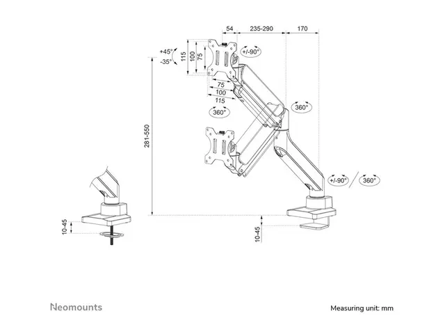 Neomounts DS70-450BL1 - Monteringssett (leddarm, maljeklemme, topf...