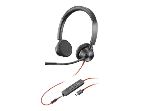 HP Poly Blackwire 3325 - Blackwire 3300 series hodesett - on-ear - kablet - 3,5 mm jakk, USB-C - svart - UC-sertifisert
