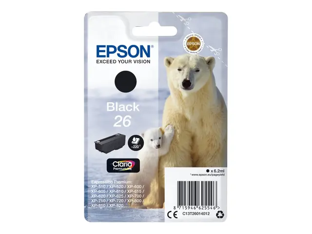 Epson 26 - 6.2 ml - svart - original - blekkpatron - for Expressio...