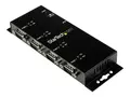StarTech.com 4 Port USB to Serial RS232 Adapter Wall Mount - Din Rail - COM Port Retention - FTDI USB to DB9 RS232 Hub (ICUSB2324I) - Seriell adapter - USB 2.0 - RS-232 x 4 - svart