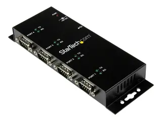 StarTech.com 4 Port USB to Serial RS232 Adapter Wall Mount - Din Rail - COM Port Retention - FTDI USB to DB9 RS232 Hub (ICUSB2324I) - Seriell adapter - USB 2.0 - RS-232 x 4 - svart