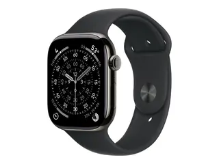 Apple Watch Series 11 (GPS + Cellular) 46 mm - skifer titan - smartklokke med sportsb&#229;nd - fluorelastomer - svart - b&#229;ndbredde: M/L - 64 GB - LTE, Wi-Fi 4, UWB, Bluetooth - 5G - 43.1 g