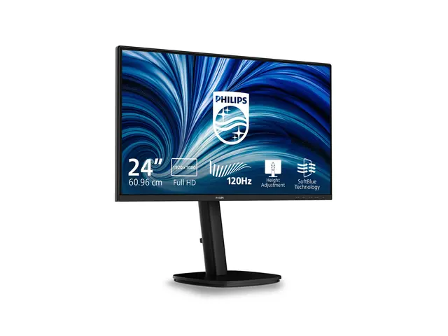 Philips 24B2N3200A - 3000 Series - LED-skjerm 24" (23.8" synlig) - 1920 x 1080 Full HD @ 120 Hz - IPS - 350 cd/m² - 1500:1 - 4 ms - HDMI, VGA, DisplayPort - høyttalere - svart 