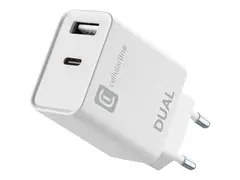 Cellular Line ACHIPHUSB2PD20WW - Str&#248;madapter 15 watt - PD - 2 utgangskontakter (USB, 24 pin USB-C) - hvit