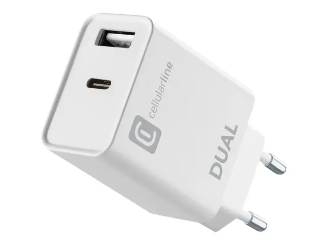 Cellular Line ACHIPHUSB2PD20WW - Strømadapter 15 watt PD 2 utgangs...