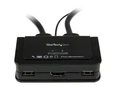 Startech 2 Port USB HDMI Cable KVM Switch with Audio and Remote Switch USB Powered KVM with HDMI - Dual Port HDMI KVM Switch (SV211HDUA) - KVM / lydsvitsj - 2 x KVM/lyd - 1 lokalbruker - stasjonær