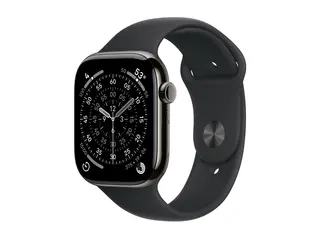 Apple Watch Series 11 (GPS + Cellular) - 46 mm skifer titan - smartklokke med sportsb&#229;nd - fluorelastomer - svart - b&#229;ndbredde: M/L - 64 GB - LTE, Wi-Fi 4, UWB, Bluetooth - 5G - 43.1 g