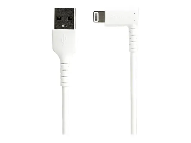 StarTech.com 3ft (1m) Durable USB A to Lightning Cable, White 90° ...
