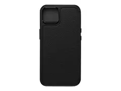 OtterBox Strada Series - Lommebok for mobiltelefon ekte skinn, polykarbonat - skyggesvart - for Apple iPhone 13