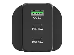 PORT Connect - Strømadapter - 65 watt - 5 A PD, QC 3.0 - 3 utgangskontakter (USB, 2 x USB-C) - på kabel: USB-C - svart