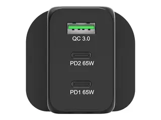 PORT Connect - Strømadapter - 65 watt - 5 A PD, QC 3.0 - 3 utgangskontakter (USB, 2 x USB-C) - på kabel: USB-C - svart