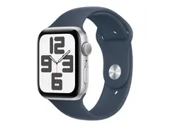 Apple Watch SE (GPS) - 2. generasjon - 44 mm sølvaluminium - smartklokke med sportsbånd - fluorelastomer - stormblå - båndbredde: M/L - 32 GB - Wi-Fi, Bluetooth - 32.9 g
