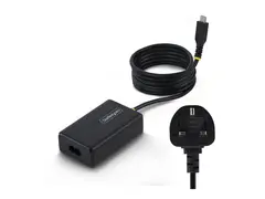 StarTech - USB-C-strømadapter - med 1,5 m festet USB-C-kabel AC 110-240 V - 65 watt - Europa - svart