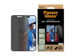 PanzerGlass - Skjermbeskyttelse for mobiltelefon ultrabred passform - glass - med personvernsfilter - 2-veis - rammefarge svart - for Apple iPhone 16 Plus