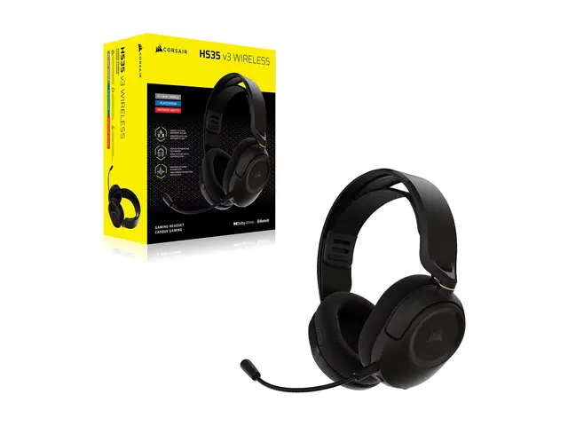 CORSAIR Gaming HS35 v3 - Hodesett - full størrelse Bluetooth / 2,4 GHz radiofrekvens - trådløs - 3,5 mm jakk - karbon 