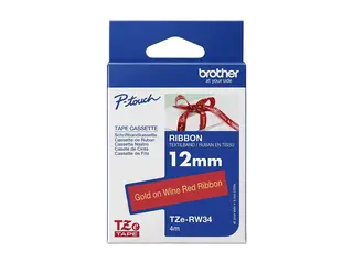 Brother TZe-RW34 - Gull på vinrødt - Rull (1,2 cm x 4 m) 1 kassett(er) båndtape for Brother PT-D600, H110; P-Touch PT-D450; P-Touch Cube PT-P300; P-Touch Embellish PT-D215