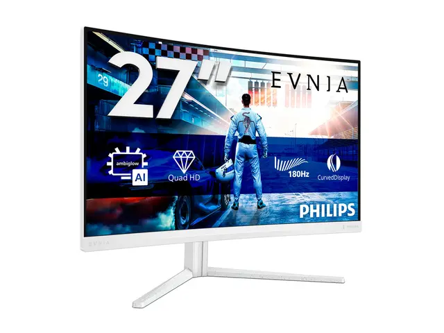 Philips Evnia 5000 27M2C5501 - LED-skjerm gaming - kurvet - 27" - 2560 x 1440 QHD @ 180 Hz - Fast VA - 5000:1 - HDR10 - 0.5 ms - 2xHDMI, DisplayPort - hvit 