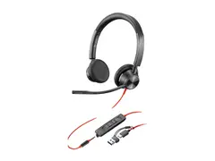 Poly Blackwire 3325 - Blackwire 3300 series hodesett - on-ear - kablet - 3,5 mm jakk, USB-C - svart - Certified for Microsoft Teams, UC-sertifisert