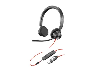 Poly Blackwire 3325 - Blackwire 3300 series hodesett - on-ear - kablet - 3,5 mm jakk, USB-C - svart - Certified for Microsoft Teams, UC-sertifisert