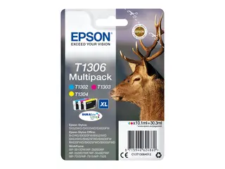 Epson T1306 Multipack - 3-pack - 30.3 ml XL - gul, cyan, magenta - original - blære med RF/lyd-alarm - blekkpatron - for Stylus Office BX630, BX635, BX935; WorkForce WF-3010, 3520, 3530, 3540, 7015, 7515, 7525