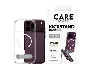 CARE by PanzerGlass - Beskyttende deksel for mobiltelefon med stativ - MagSafe-samsvar - termoplast-polyuretan (TPU), polykarbonat (PC) - gjennomsiktig, hvit - for Apple iPhone 17 Pro Max