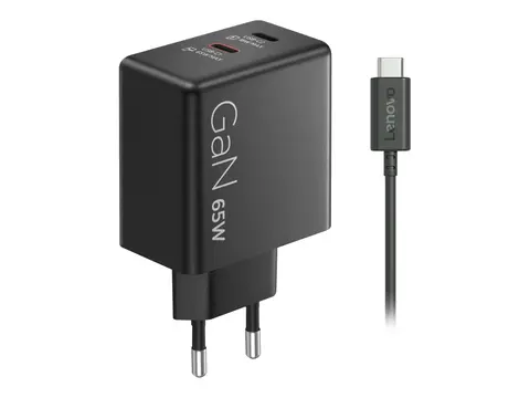 Lenovo Dual - Strømadapter - GaN - AC 100/240 V 65 watt - utgangskontakter: 2 - svart - for ThinkPad T16 Gen 4 21QN