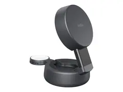 Belkin UltraCharge Pro - Trådløst ladestativ 2-in-1, convertible, magnetic, with Qi2 + AC-strømadapter - 25 watt - koksgrå