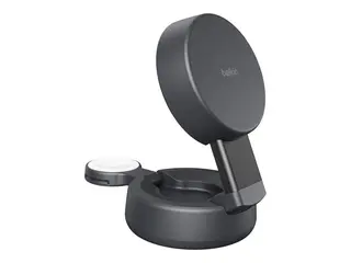 Belkin UltraCharge Pro - Trådløst ladestativ 2-in-1, convertible, magnetic, with Qi2 + AC-strømadapter - 25 watt - koksgrå