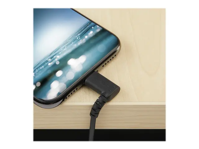 StarTech.com 6ft (2m) Durable USB A to Lightning Cable, Black 90° ...