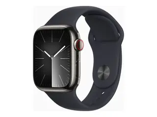 Apple Watch Series 9 (GPS + Cellular) 41 mm - rustfritt grafittst&#229;l - smartklokke med sportsb&#229;nd - fluorelastomer - midnatt - b&#229;ndbredde: M/L - 64 GB - Wi-Fi, Bluetooth, UWB, LTE - 4G - 42.3 g