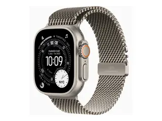 Apple Watch Ultra 3 - 49 mm - naturlig titan Ja smartklokke med fint strikket løkke - båndbredde: L - 64 GB - LTE, NFC, Wi-Fi 4, UWB, Bluetooth - 5G - 61.6 g