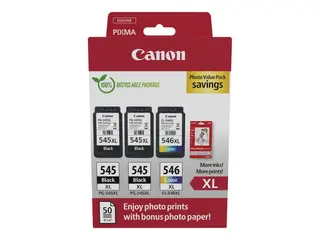 Canon PG-545 XL/CL-546XL Photo Value Pack 3-pack - svart, farge (cyan, magenta, gul) - original - blekkpatron/papirsett - for P/N: 0727C068, 727C076