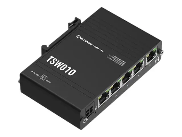 Teltonika TSW010 - Switch 5 x 10/100 DIN-skinnemonterbar, veggmont...