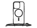 OtterBox React Series - Baksidedeksel for mobiltelefon halskjede - MagSafe-samsvar - svart krystall (klar/svart) - for Apple iPhone 16 Pro